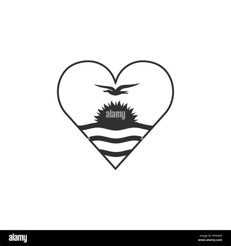 Kiribati Flag Icon In A Heart Shape In Black Outline Flat Design