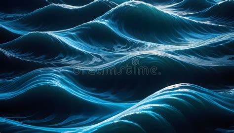 Dark Blue Ocean Waves with Illuminated Ridges Roll Smoothly Across the ...