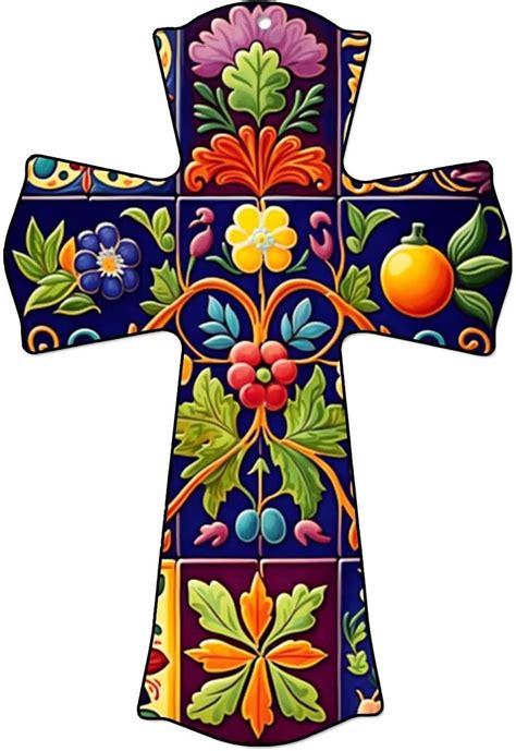 Amazon CALUOHO Mexican Wooden Cross Hand Painted Floral Ceramic