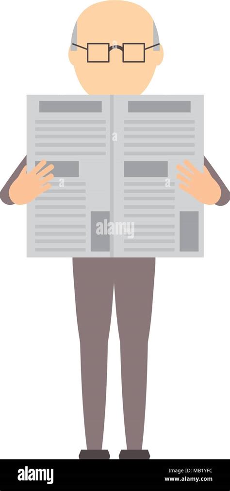 Avatar Old Man Standing And Reading A Newspaper Over White Background