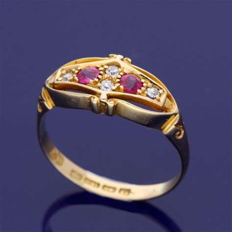 Antique 18ct Yellow Gold Old Cut Diamond And Ruby Vintage Ring Brighton