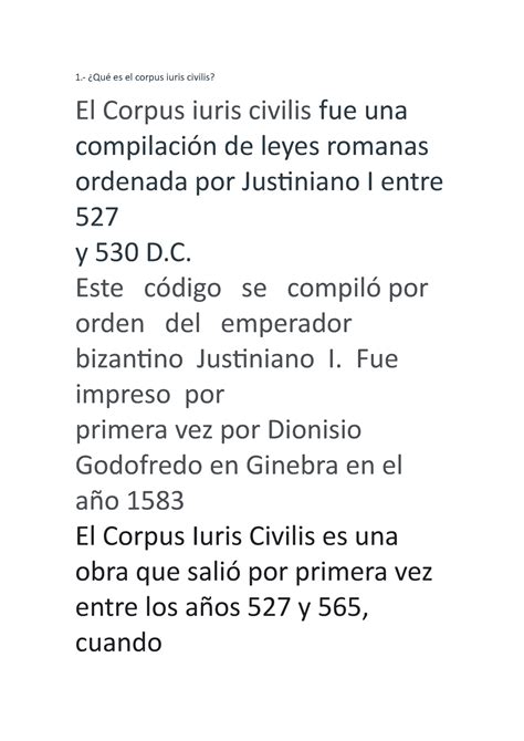 Corpus iuris civilis bien 1 Qué es el corpus iuris civilis El