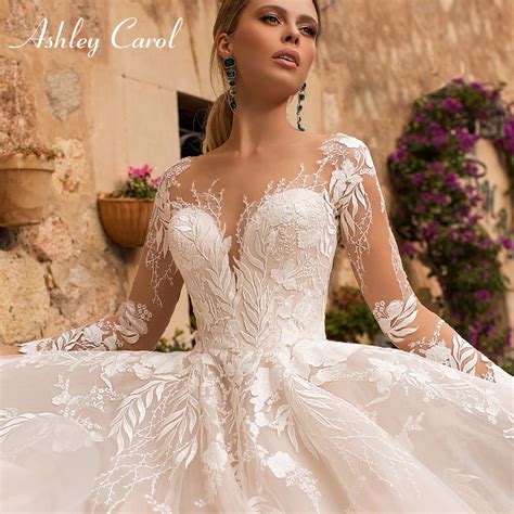 Ashley Carol Sexy Decote Em V Apliques Tule Vestido De Casamento 2022