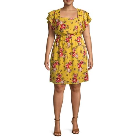 Monteau Monteau Womens Plus Size Woven Floral Dress With Layered