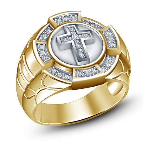 Christian Religious Cross Mens Ring 14k Yellow Gold Plated 925 Silver