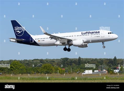 Lufthansa Airlines Airbus A320 aircraft landing. Airplane of Deutsche ...