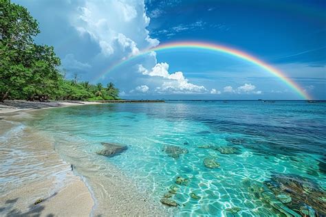 Bela paisagem arco íris em uma praia Foto Grátis