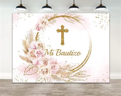 X Ft Boho Mi Bautizo Baptism Backdrop Pampas God Bless First Holy