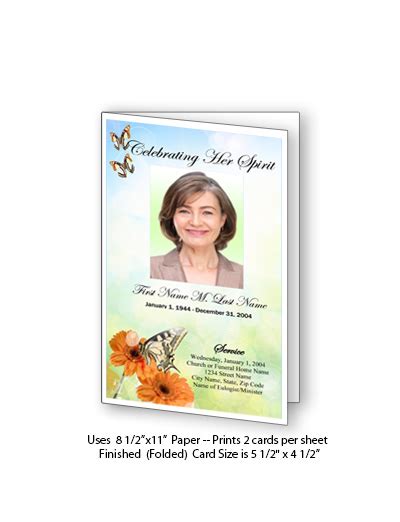 Beautiful Butterfly Funeral Card Template Elegant Memorials