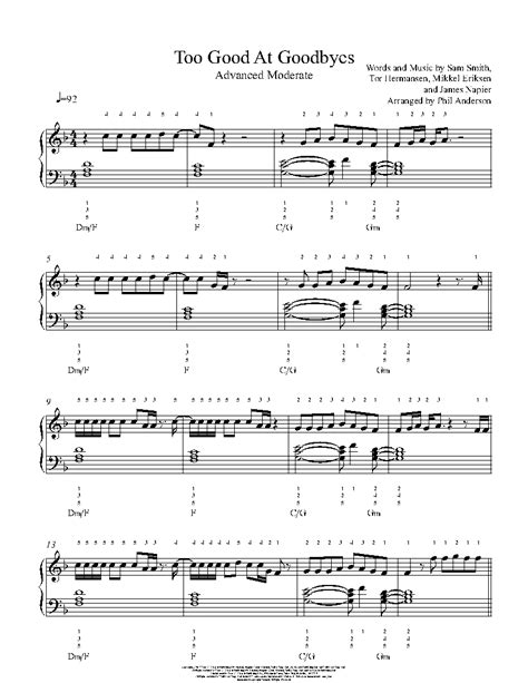 Too Good At Goodbyes By Sam Smith Sheet Music Lesson Advanced Level