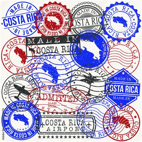 Costa Rica Set Of Stamps Travel Passport Stamps Made In Product