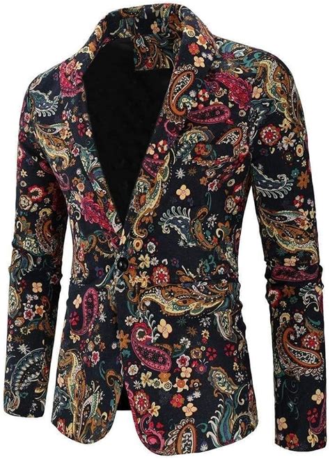 Saoye Fashion Herren Trenchcoat Sakko Blazer Anzug Jacke Print Bunte