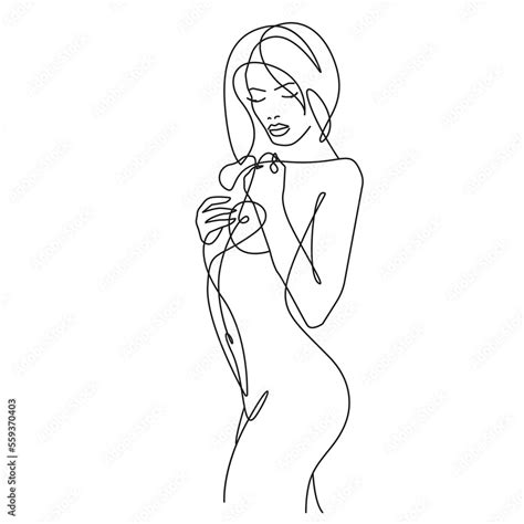 Line Art Drawing Of Naked Woman Body Female Figure Line Art Vector