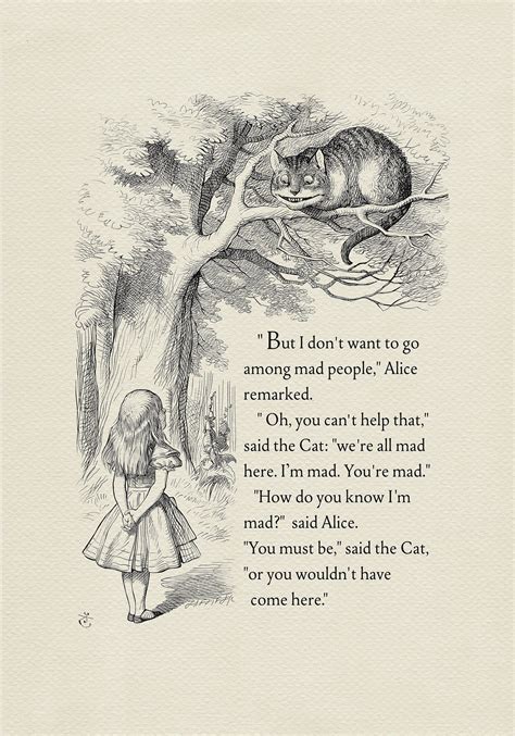 We Re All Mad Here Cheshire Cat Quote Poster Alice In Wonderland Based