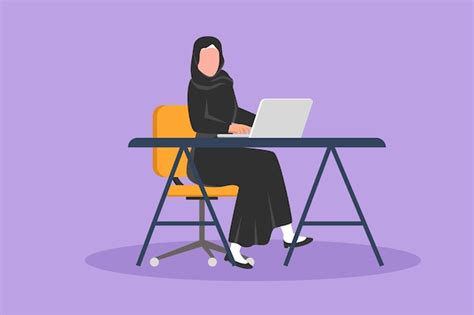 Premium Vector Graphic Flat Design Drawing Arab Businesswoman Working