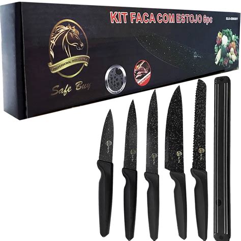 Kit Facas Faqueiro Safe Buy Black Suporte Magnético 6 Peças Luxo