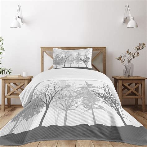 Lunarable Nature Bedspread Silhouette Of Trees Forest Freshness Themed