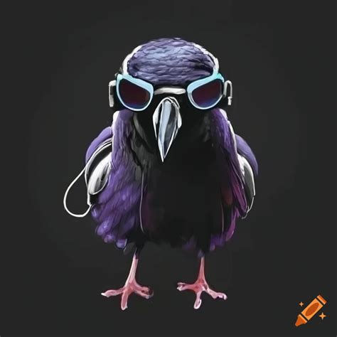 Image Of A Cool Crow Wearing Headphones And Sunglasses