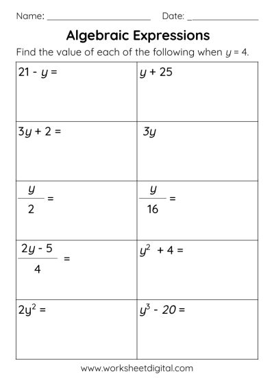 Free Free Printable Math Worksheets Variables Expressions Download Free Free Printable Math