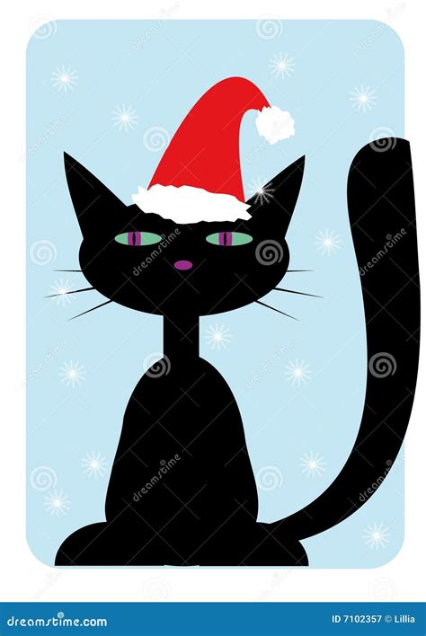 Cat Wearing In Santa Claus Hat Stock Vector Illustration Of Face