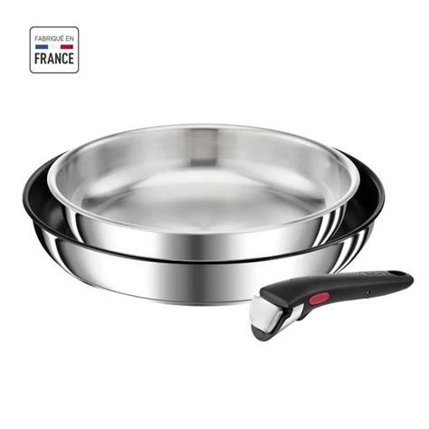 Tefal Ingenio Set 3 Pcs Poêles 2428 Cm Poignée Induction Revêtement Antiadhésif Inox