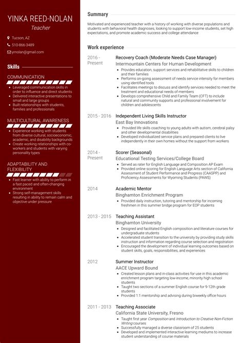 Teaching Assistant - Resume Samples & Templates | VisualCV