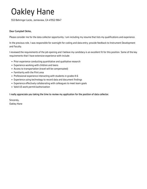 Data Collector Cover Letter Velvet Jobs