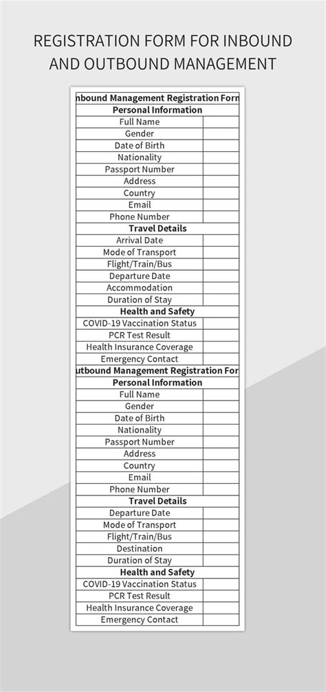 Registration Form For Inbound And Outbound Management Excel Template