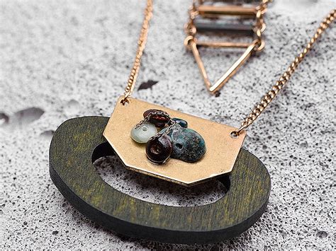 Ketten Lang GREEN EYE Unikat Geometrische Boho Kette Lang Gold Ein