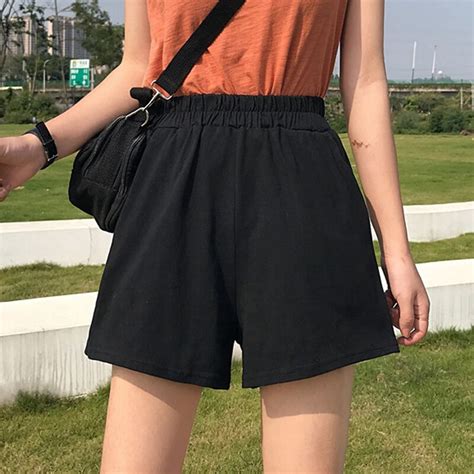 Ready Stock Summer Women Elastic Waist Shorts Women Solid Wide Leg