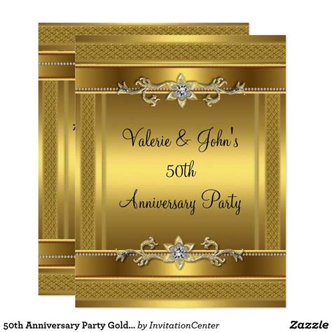 50th Anniversary Party Golden Gold Diamond Jewel Invitation Zazzle