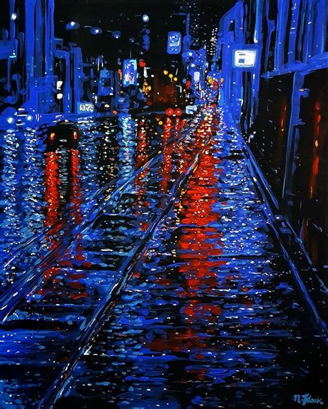 Acrylic painting of a rainy city At night(x-post from r/pics) : r/RaIn