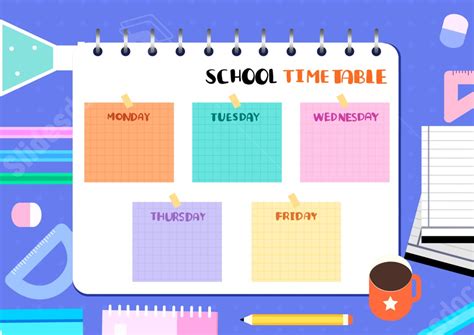 Horizontal Cartoon Timetable Student S Class Schedule Word Template And