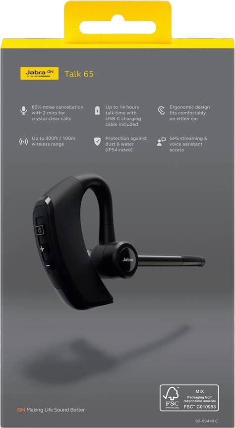 Jabra Talk 65 Premium Bluetooth Mono Headset Black 100 98230000 02 Best Buy