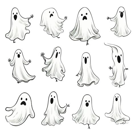 Ghosts Doodle Set Set Of Cloth Ghosts Flying Phantoms Halloween Scary Ghostly Monsters Ghost