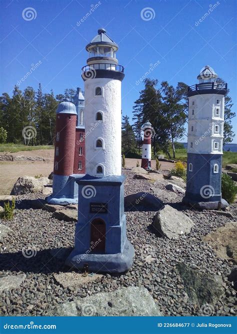 Decorative Lighthouses on the Rocky Coast of Sea, Kotka, Finland Stock ...