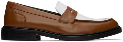 Brown And White Townee Two Tone Loafers By Vinny’s On Sale