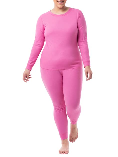 Womens Plus Size Thermal Crew Top And Bottom Set