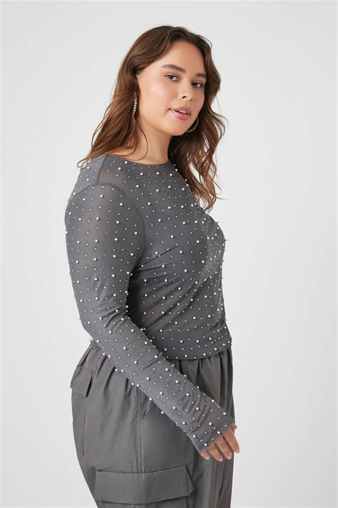 Plus Size Embellished Mesh Top Forever21us