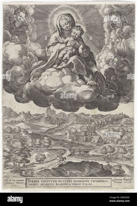 Marie avec l enfant Christ sur les nuages Johannes Wierix d après