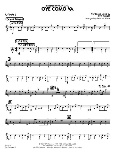 Oye Como Va Arr Paul Murtha Alto Sax 1 By Santana Sheet Music For Jazz Ensemble At Sheet