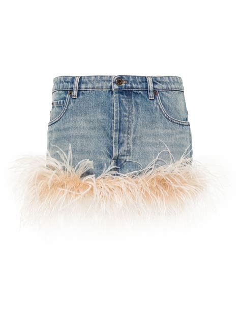 Miu Miu Feather Detail Denim Mini Skirt Blue FARFETCH UK