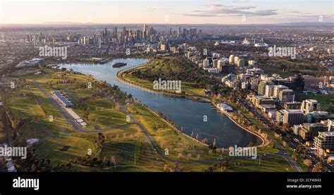 Melbourne Australia Aerial View Of Albert Park Lake And Grand Prix