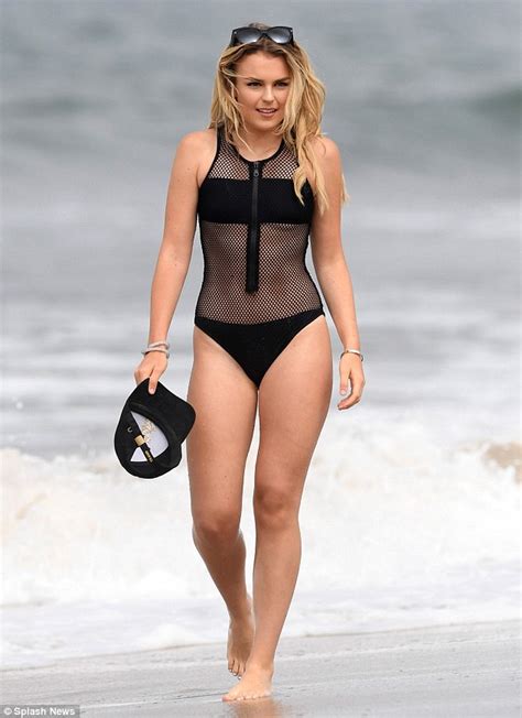 Tallia Storm Frolics On Beach In Black Swimsuit In La Daily Mail Online