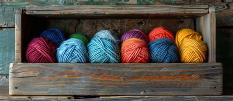 Colorful Yarn Skeins In Wooden Box Stock Photo Image Of Skeins Balls