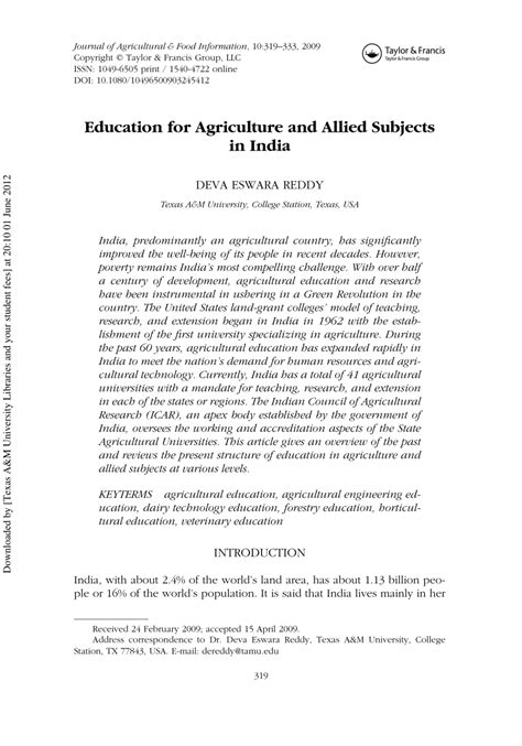 (PDF) Education for Agriculture and Allied Subjects in India