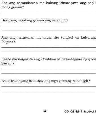 Isagawa Panuto Pumili Ng Isang Gawain Na Nagpapakita Ng Iyong