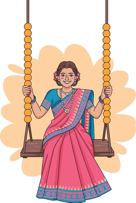 indian woman  pink sari swinging   traditional swing festive