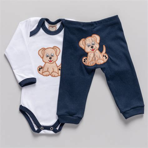 Conjunto Body Beb Bordado Marinho Cachorro Ropek Moda Beb