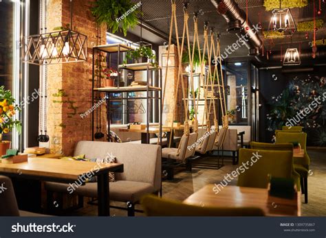 Interior Contemporary Cozy Cafe Several Wooden Stock Photo 1309735867 | Shutterstock